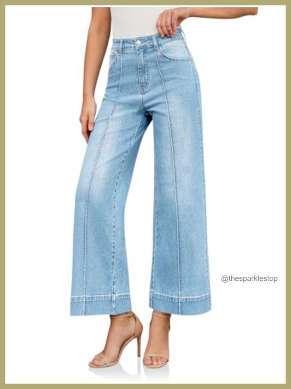 High Waisted Wide Leg Cropped Denim Jeans Baggy Stretch Boyfriend